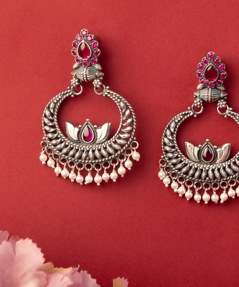 Triparna_Handcrafted_Oxidised_Pure_Silver_Earrings_With_Kempstones_And_Pearls_WeaverStory_02