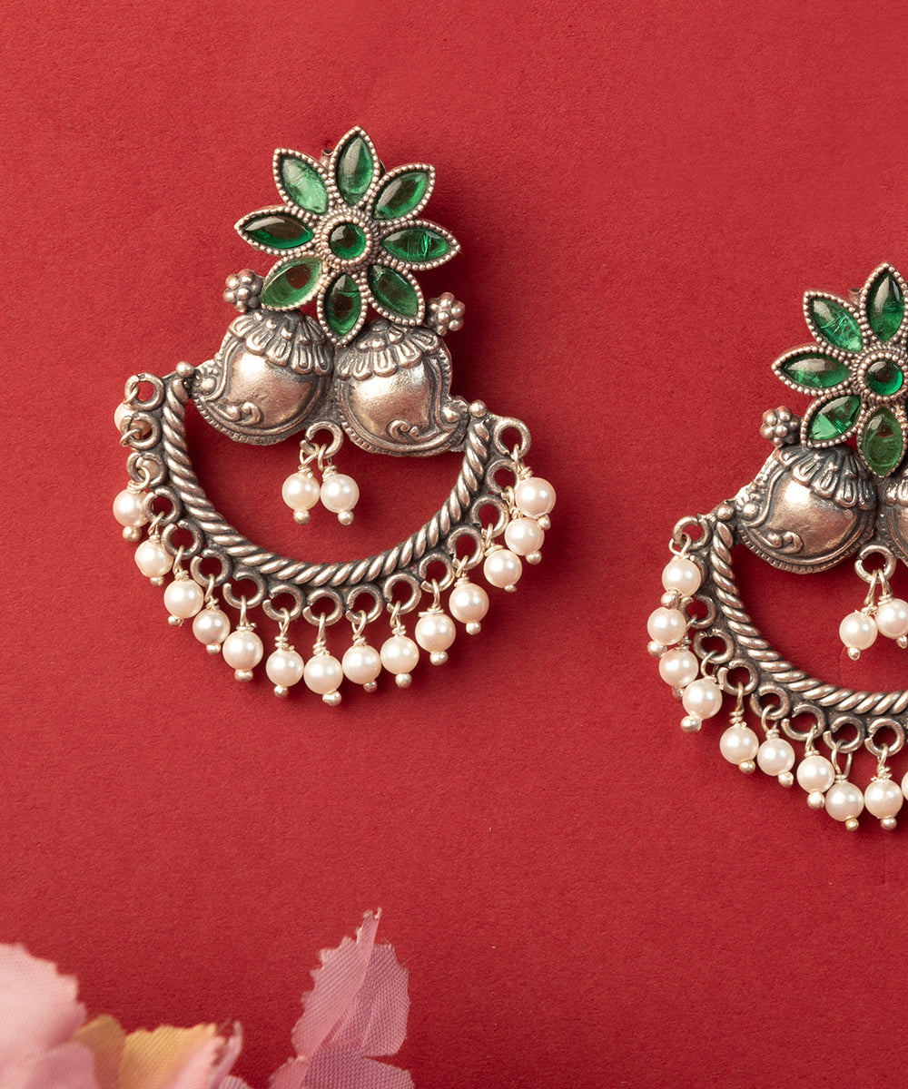 Nabanita_Handcrafted_Oxidised_Pure_Silver_Earrings_With_Kemstones_And_Pearls_WeaverStory_02