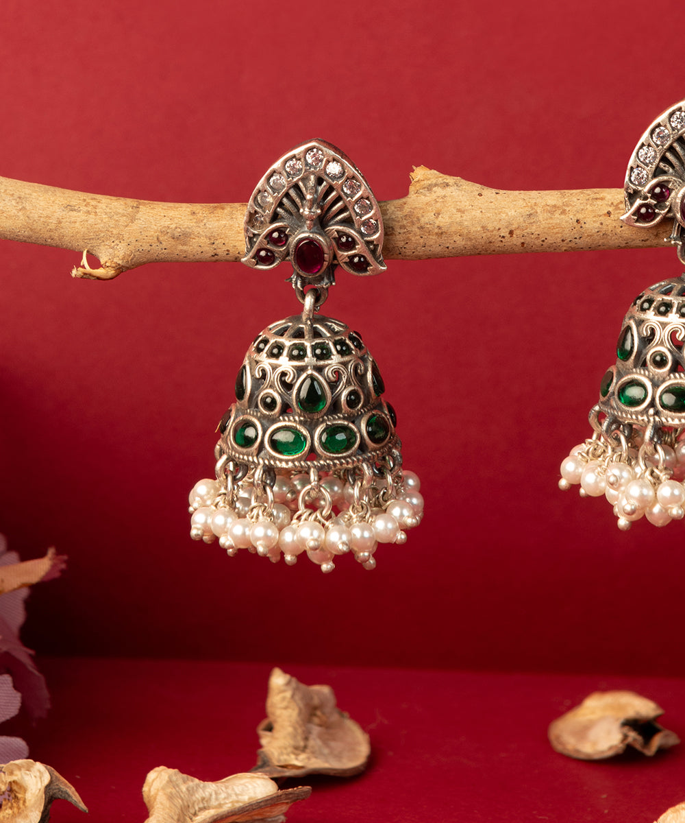 Abarna_Handcrafted_Oxidised_Pure_Silver_Earrings_With_Kemstones_And_Pearls_WeaverStory_02