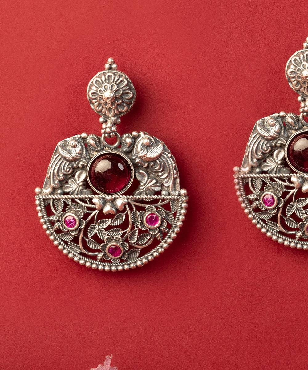 Tikshya_Handcrafted_Oxidised_Pure_Silver_Earrings_With_Kemstones_WeaverStory_02