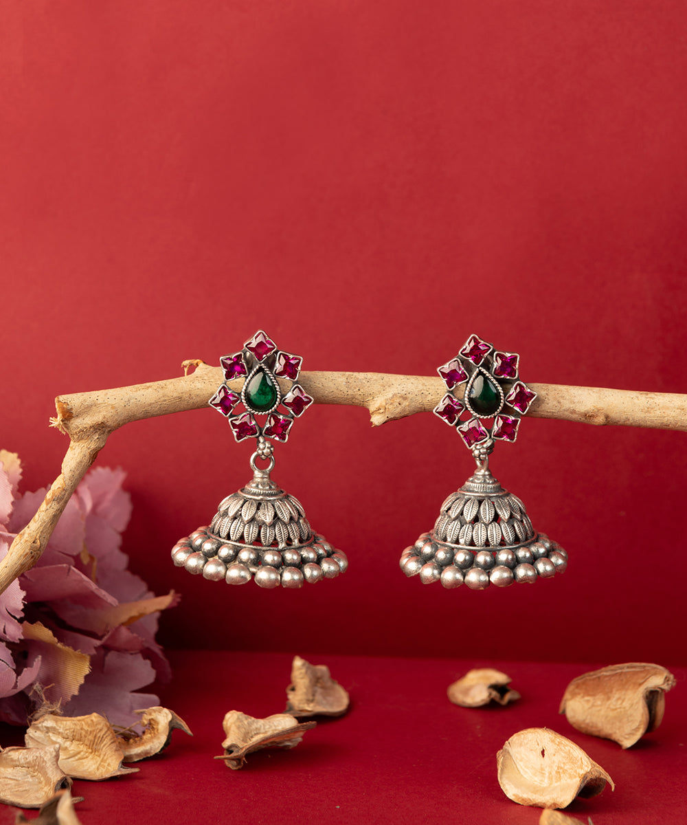 Bandita_Handcrafted_Oxidised_Pure_Silver_Earrings_With_Kemstones_WeaverStory_01