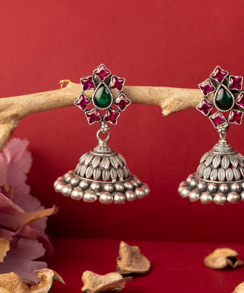 Bandita_Handcrafted_Oxidised_Pure_Silver_Earrings_With_Kemstones_WeaverStory_02