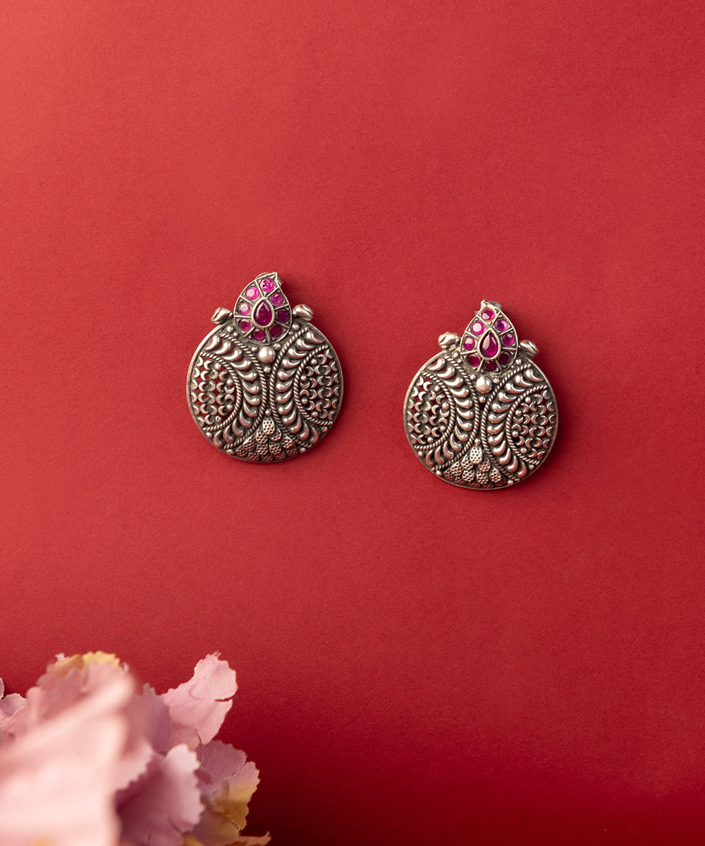 Borenya_Handcrafted_Oxidised_Pure_Silver_Earrings_With_Kemstones_WeaverStory_01