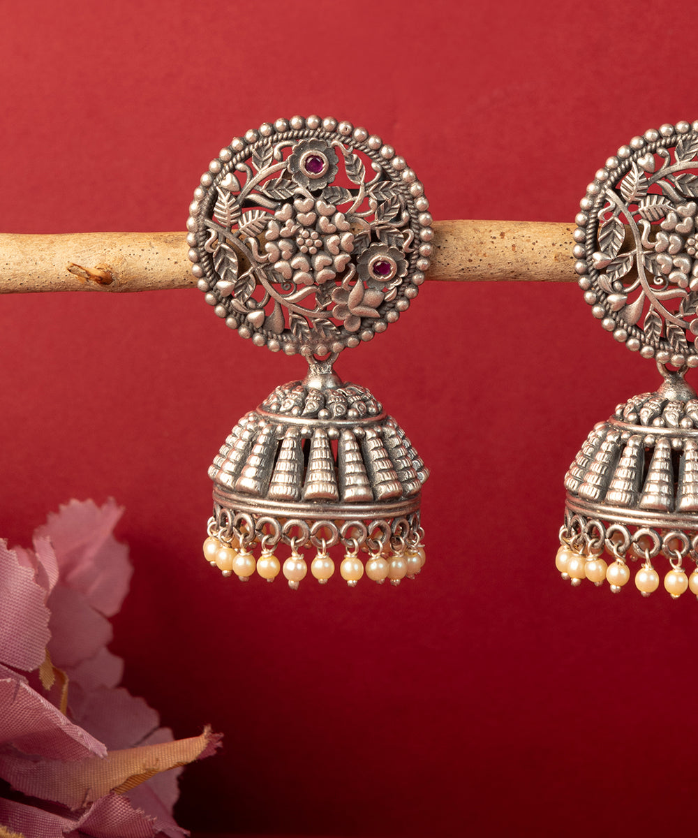 Labani_Handcrafted_Oxidised_Pure_Silver_Earrings_With_Pearls_WeaverStory_02