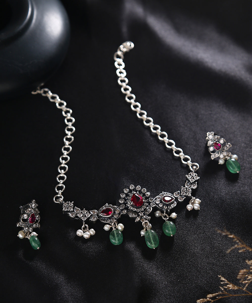 Waseela_Handcrafted_Oxidised_Pure_Silver_Necklace_Set_WeaverStory_01