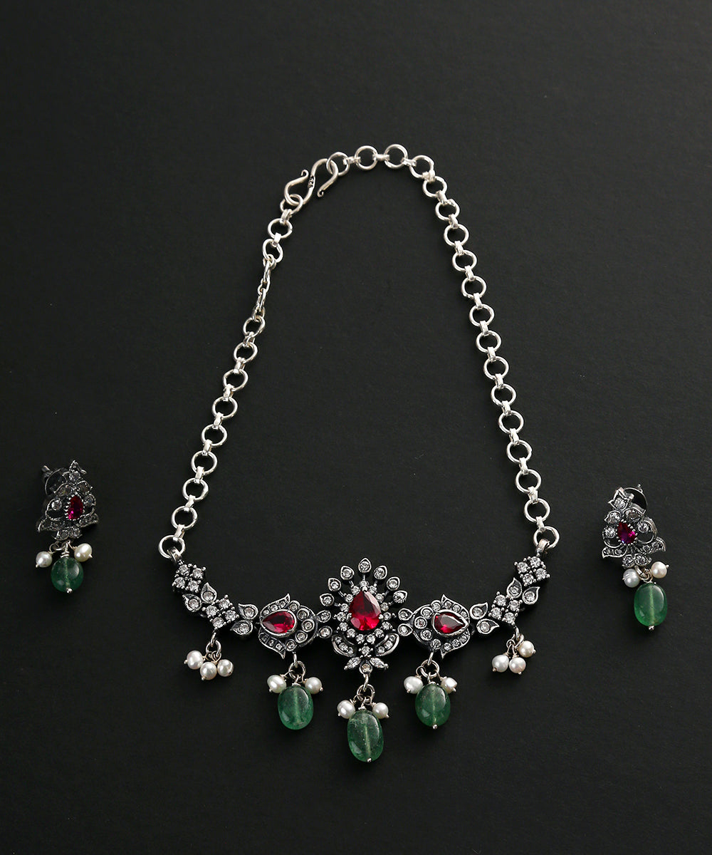 Waseela_Handcrafted_Oxidised_Pure_Silver_Necklace_Set_WeaverStory_02