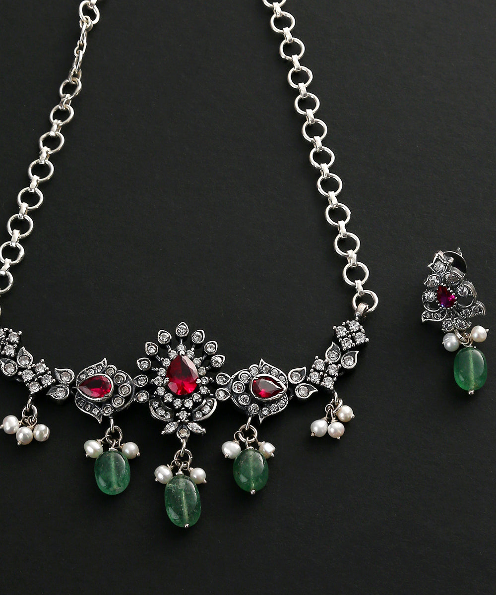 Waseela_Handcrafted_Oxidised_Pure_Silver_Necklace_Set_WeaverStory_03