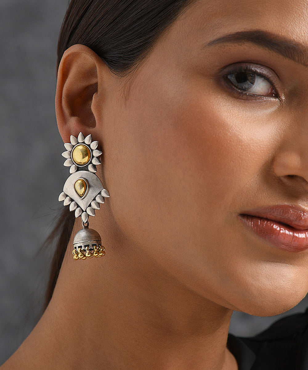 Aifa_Handcrafted_Oxidised_Pure_Silver_Earrings_With_Stones_WeaverStory_02