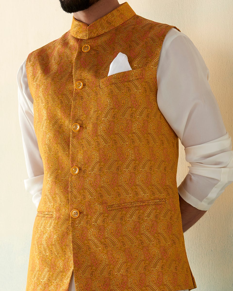 Handloom_Mustard_Pure_Katan_Silk_Banarasi_Nehru_Jacket_WeaverStory_04