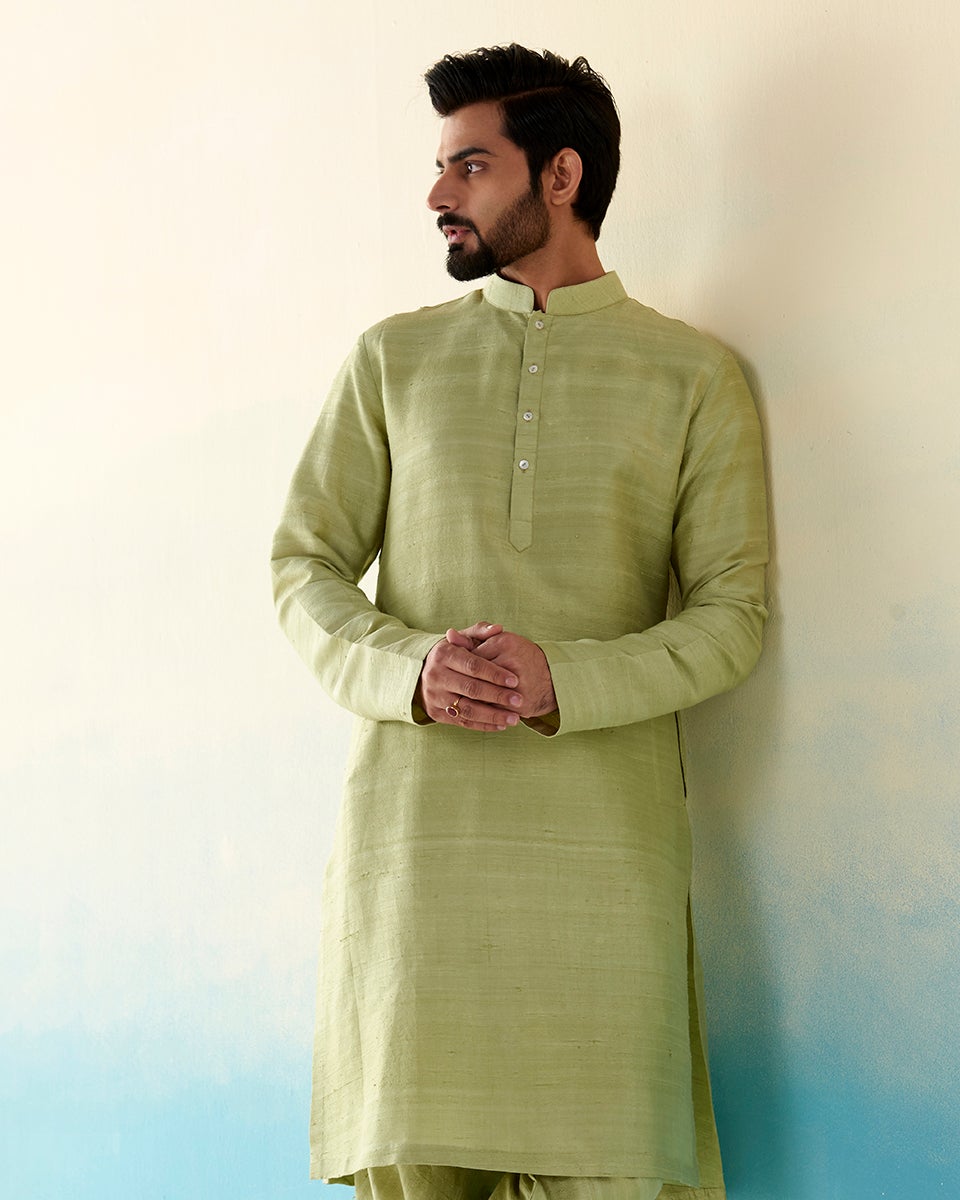 Pista_Green_Raw_Silk_Kurta_Churidar_set_WeaverStory_01