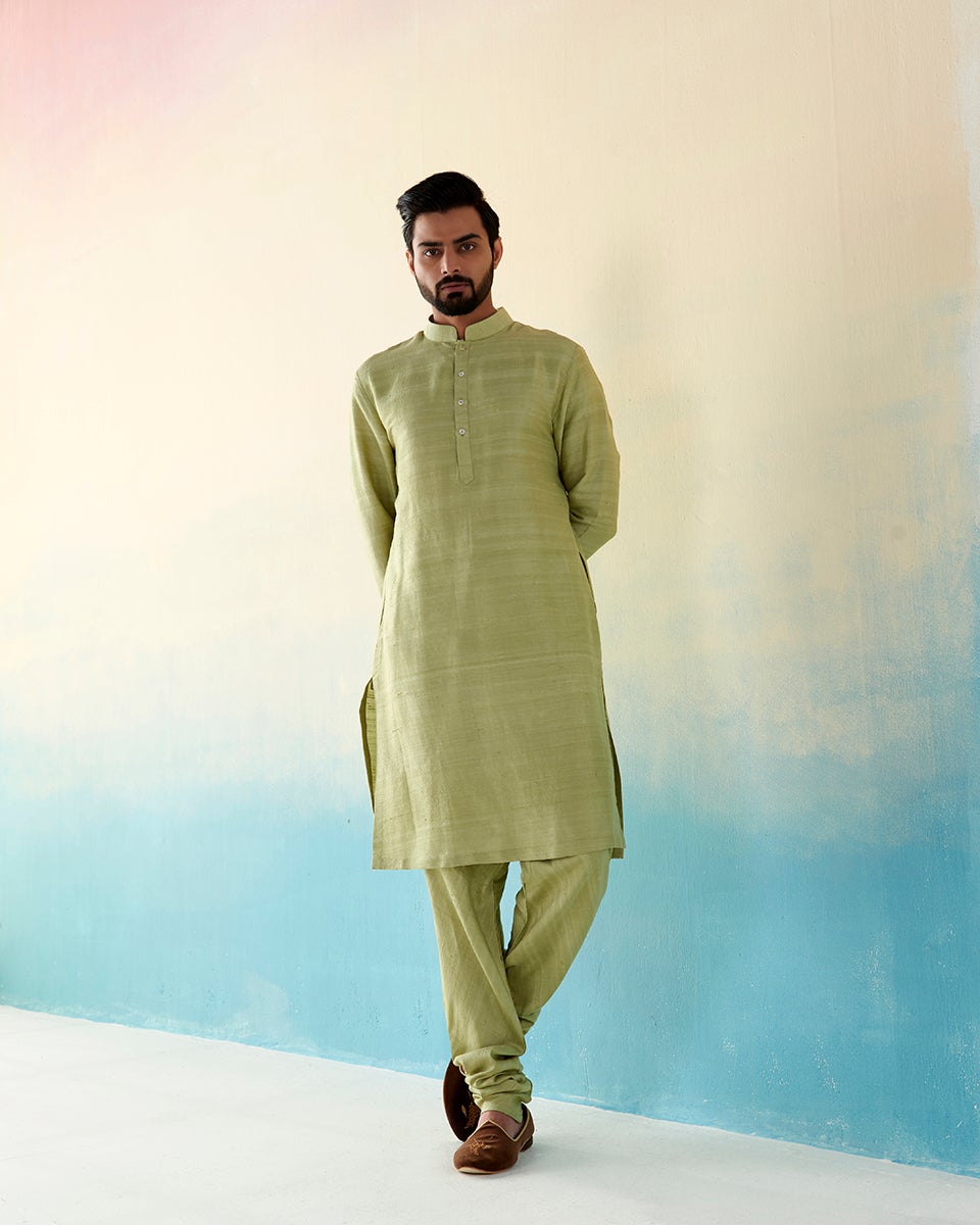 Pista_Green_Raw_Silk_Kurta_Churidar_set_WeaverStory_02