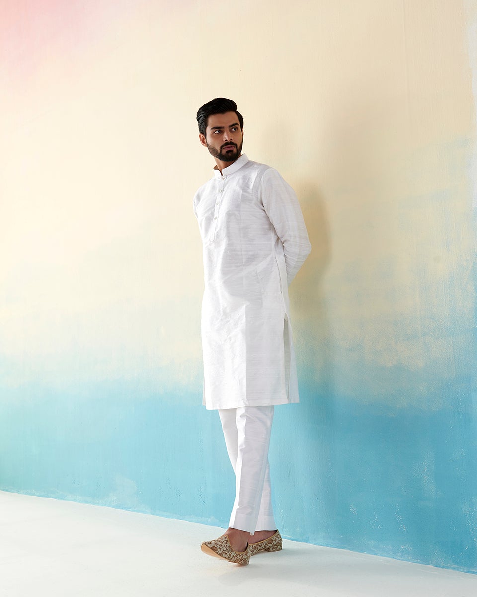 Pure_White_Raw_Silk_Kurta_With_Straight_Pants_WeaverStory_02
