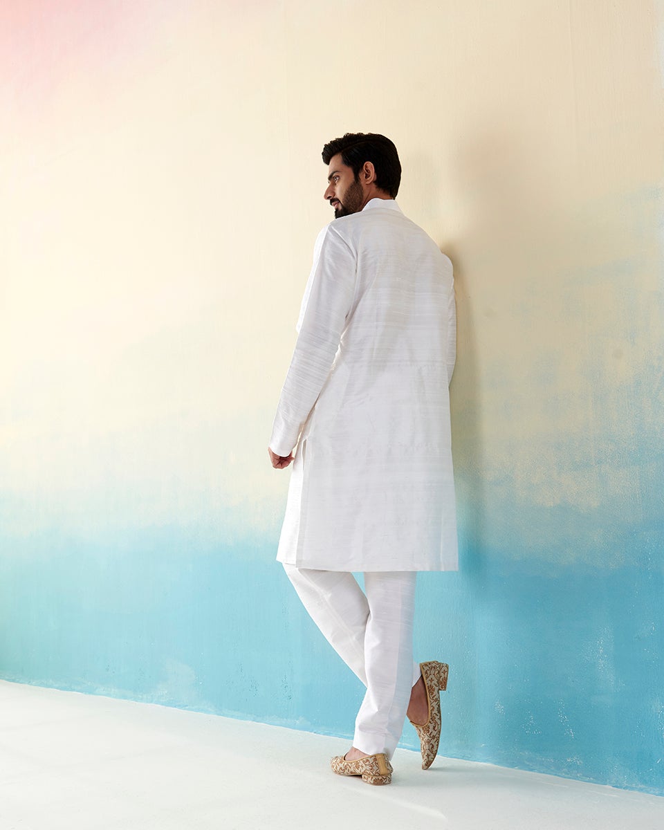 Pure_White_Raw_Silk_Kurta_With_Straight_Pants_WeaverStory_03