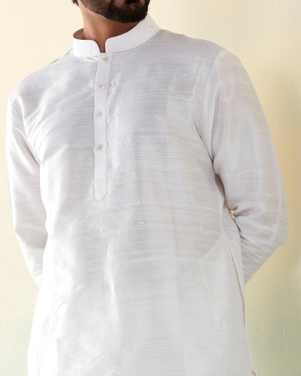 Pure_White_Raw_Silk_Kurta_With_Straight_Pants_WeaverStory_04