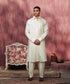 Offwhite Handcrafted Chiniya Pathani Stiched Kurta With Salwar