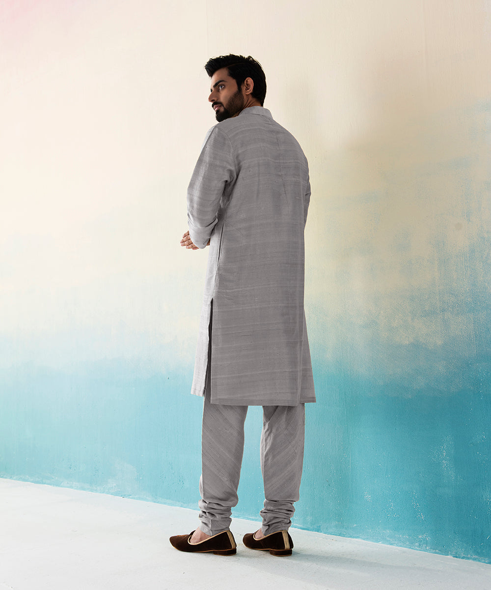Grey_Raw_Silk_Kurta_Churidar_set_WeaverStory_03