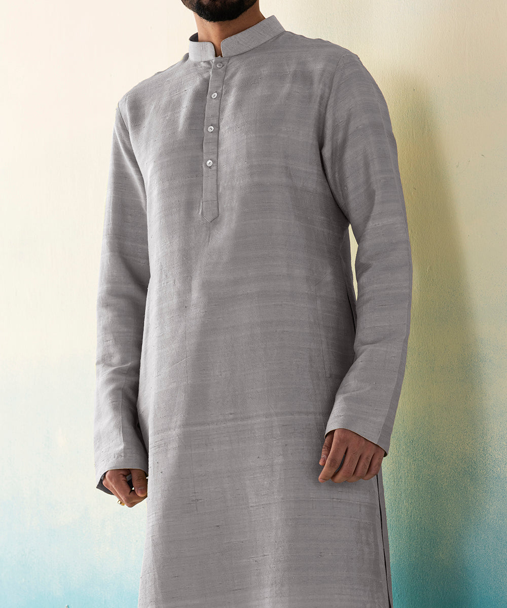 Grey_Raw_Silk_Kurta_Churidar_set_WeaverStory_04