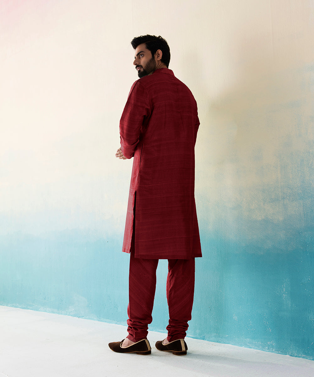 Maroon_Raw_Silk_Kurta_Churidar_set_WeaverStory_03