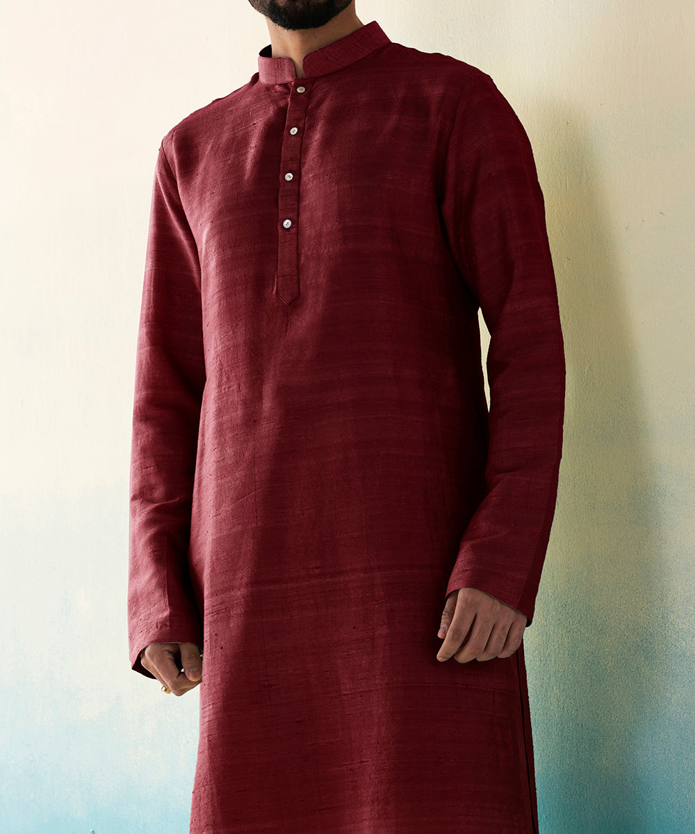 Maroon_Raw_Silk_Kurta_Churidar_set_WeaverStory_04
