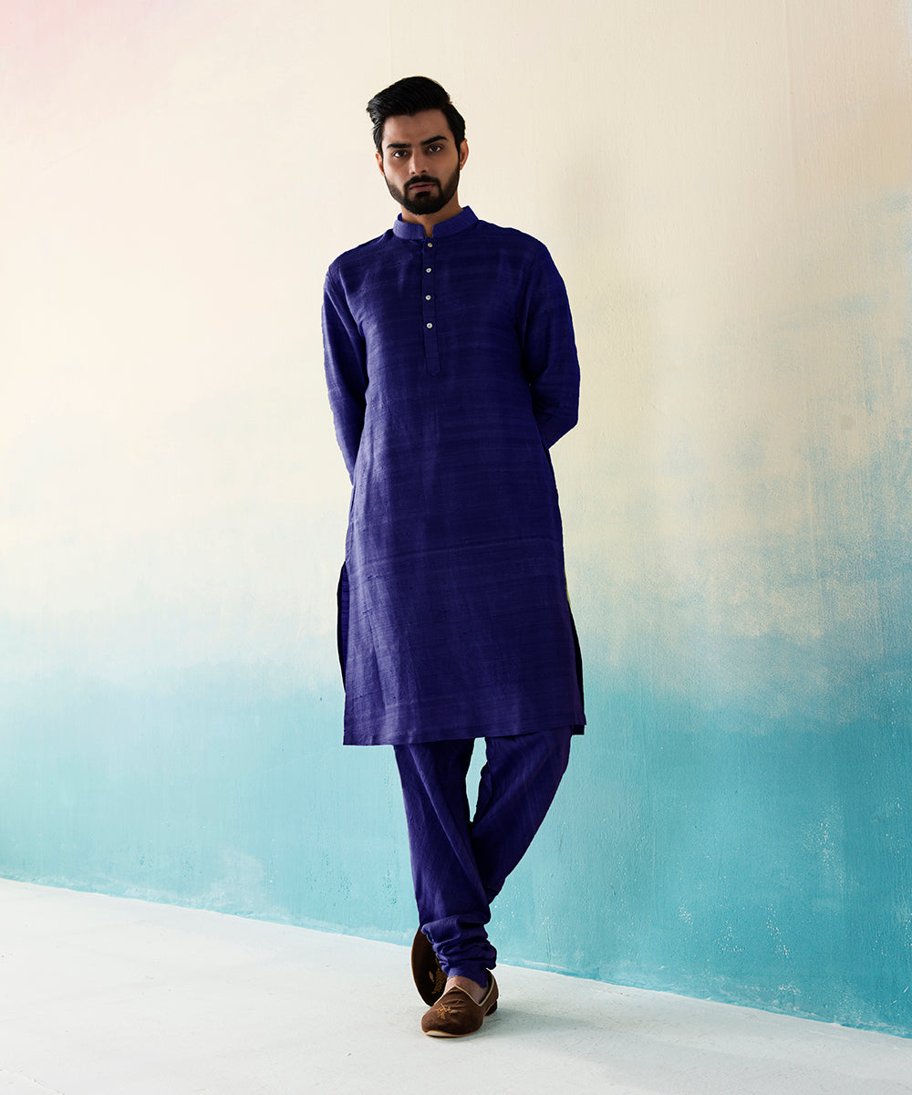 Navy_Blue_Raw_Silk_Kurta_Churidar_set_WeaverStory_02