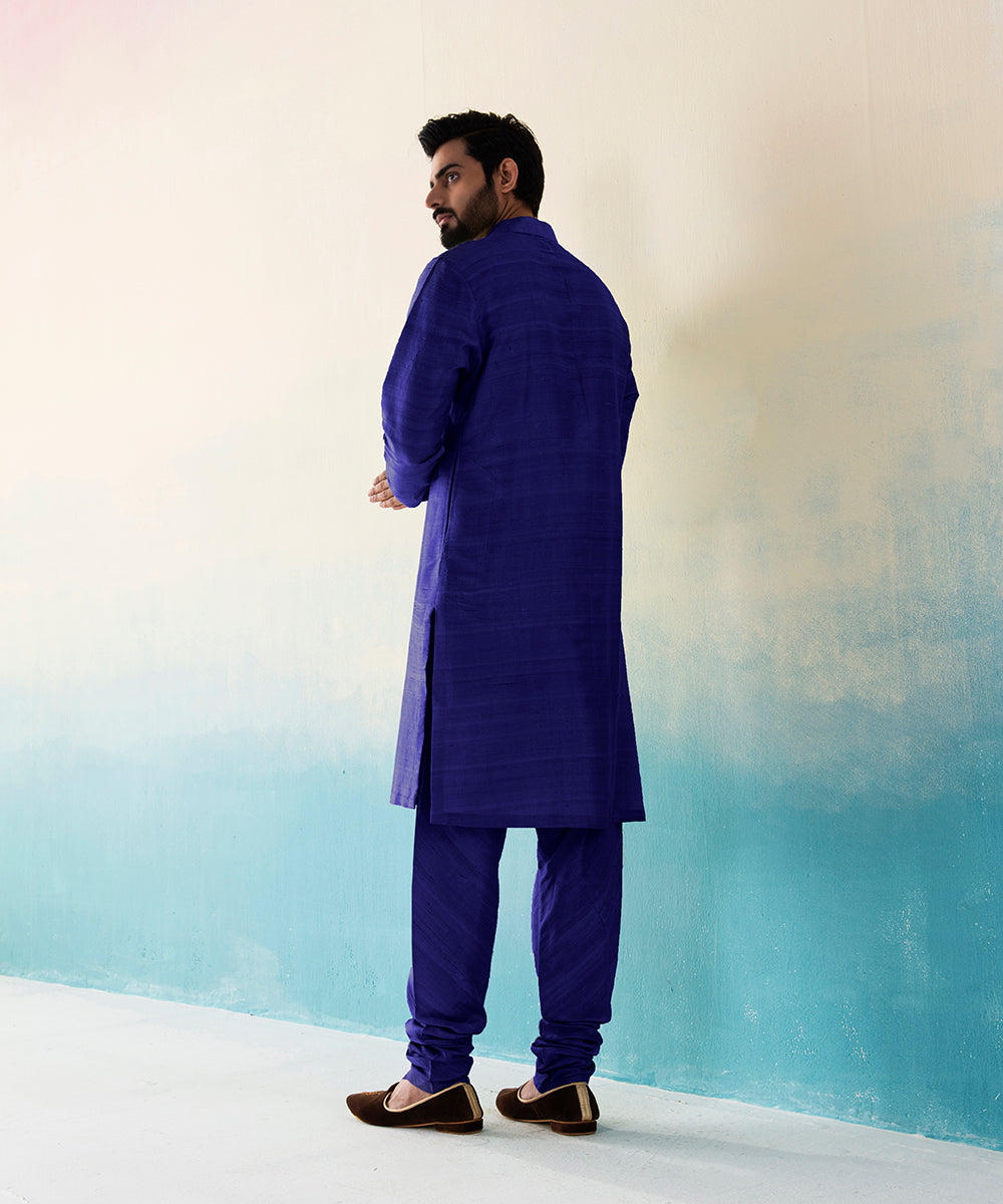 Navy_Blue_Raw_Silk_Kurta_Churidar_set_WeaverStory_03