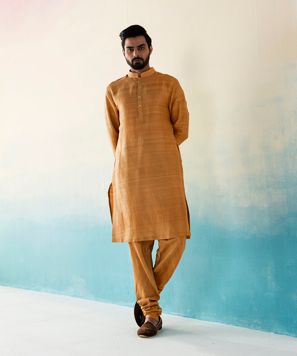 Mustard_Yellow_Raw_Silk_Kurta_Churidar_set_WeaverStory_02