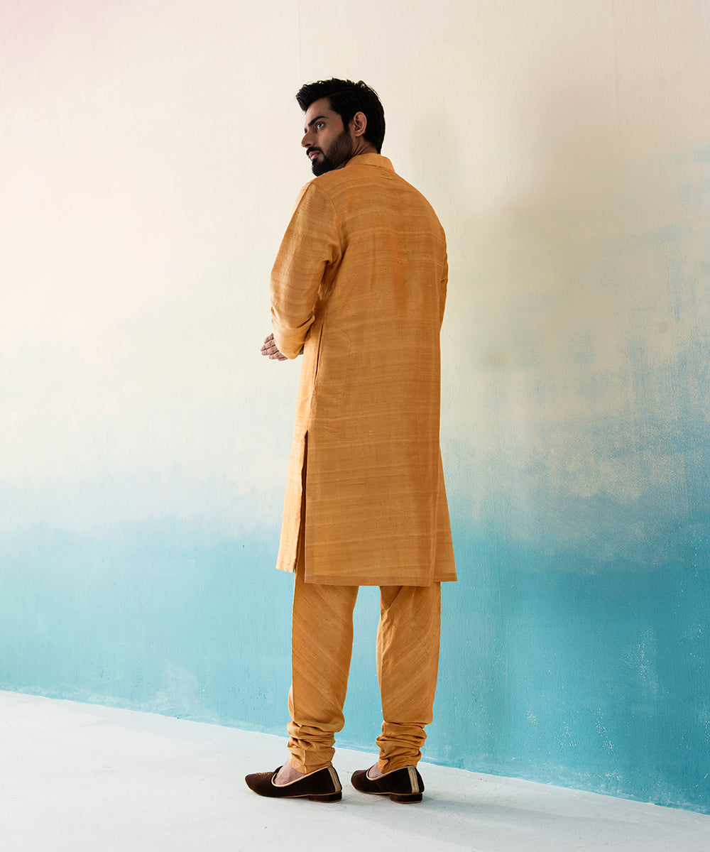 Mustard_Yellow_Raw_Silk_Kurta_Churidar_set_WeaverStory_03