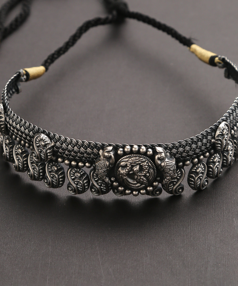 Handcrafted_Pure_Silver_Choker_With_Peacock_Motif_WeaverStory_03
