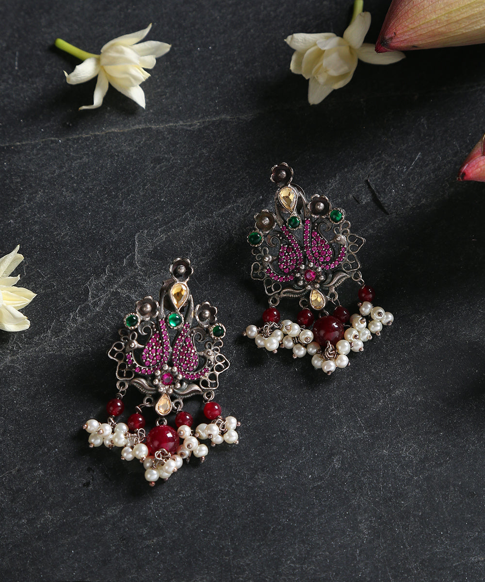 Pure_Silver_Choker_With_Ruby_Setted_Peacock_Motif_WeaverStory_01