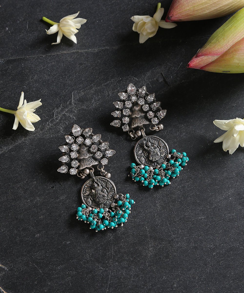 Oxidised_Pure_Silver_Earrings_With_Coin_Drop_WeaverStory_01