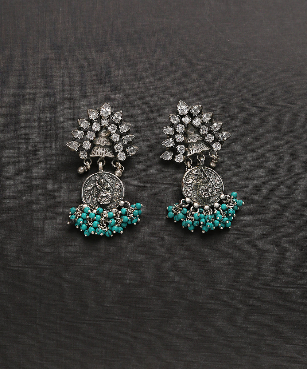 Oxidised_Pure_Silver_Earrings_With_Coin_Drop_WeaverStory_02