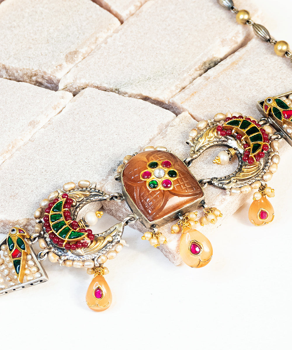 Aifa_Handcrafted_Oxidised_Pure_Silver_Necklace_With_Kundan_And_Pearls_WeaverStory_02