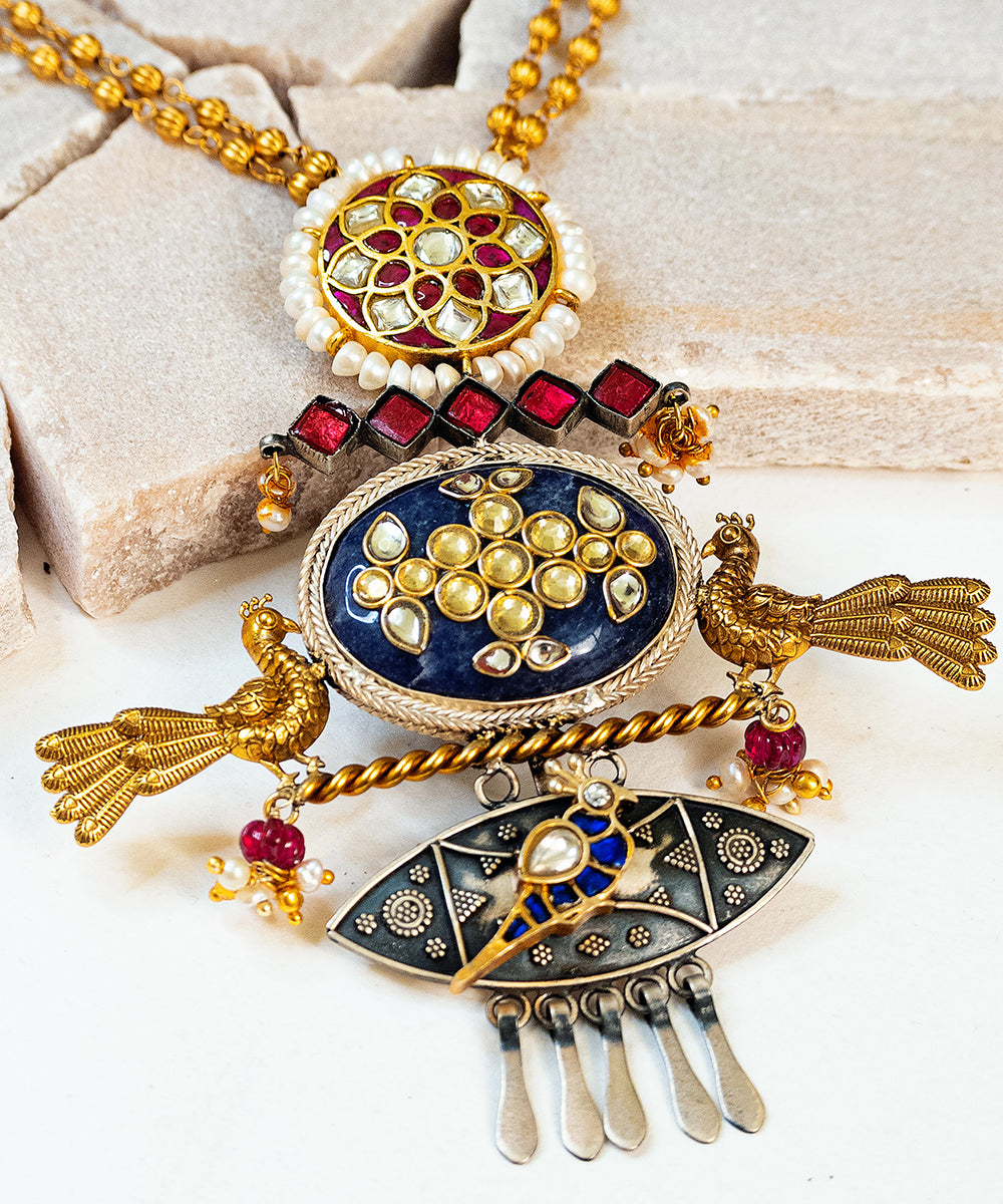 Aisha_Handcrafted_Oxidised_Pure_Silver_Necklace_With_Kundan_WeaverStory_02