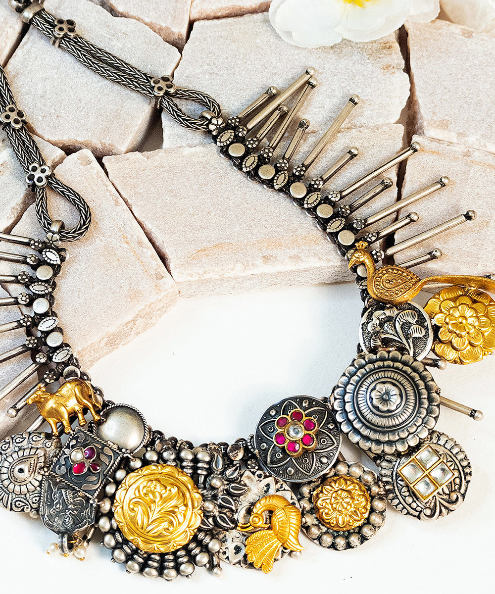 Anoud_Handcrafted_Oxidised_Pure_Silver_Necklace_With_Kundan_WeaverStory_02