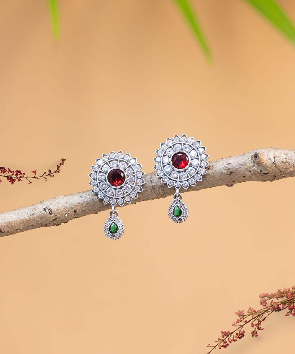 Mehrin_Handcrafted_Oxidised_Pure_Silver_Earrings_With_Pearls_And_Stones_WeaverStory_01