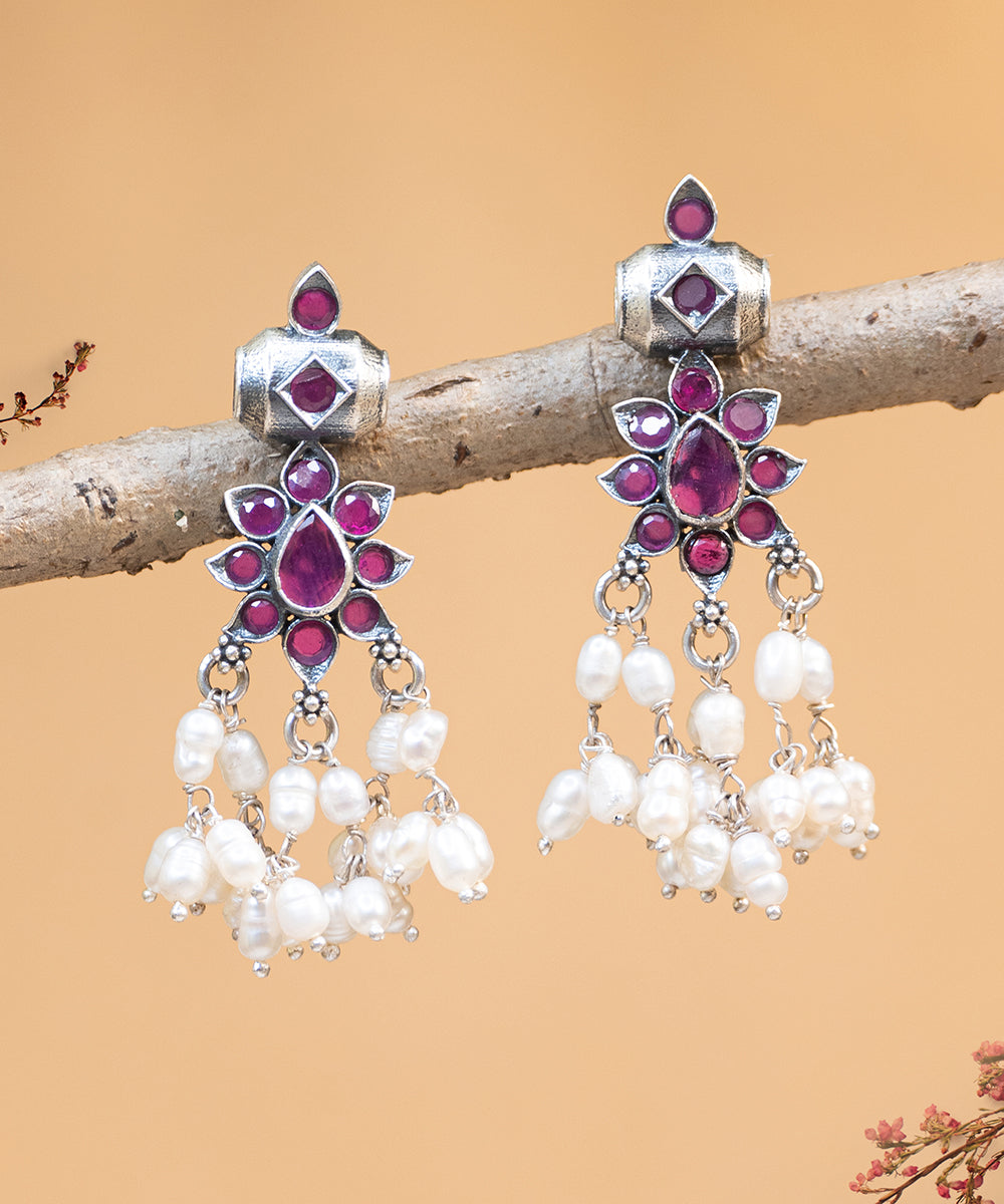 Surah_Handcrafted_Oxidised_Pure_Silver_Earrings_With_Stones_And_Pearls_WeaverStory_02