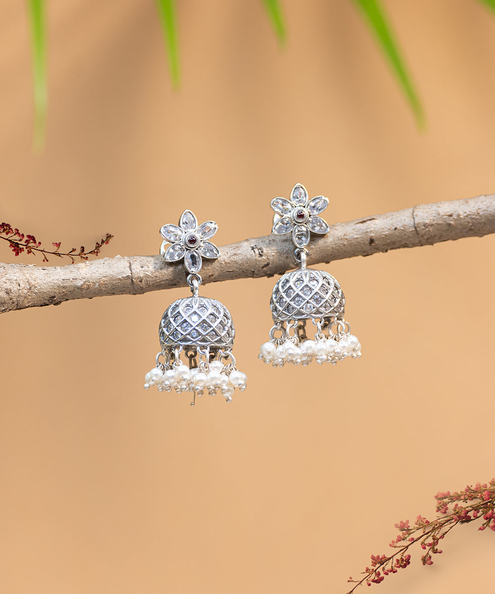 Sadiya_Handcrafted_Oxidised_Pure_Silver_Earrings_With_Pearls_WeaverStory_01