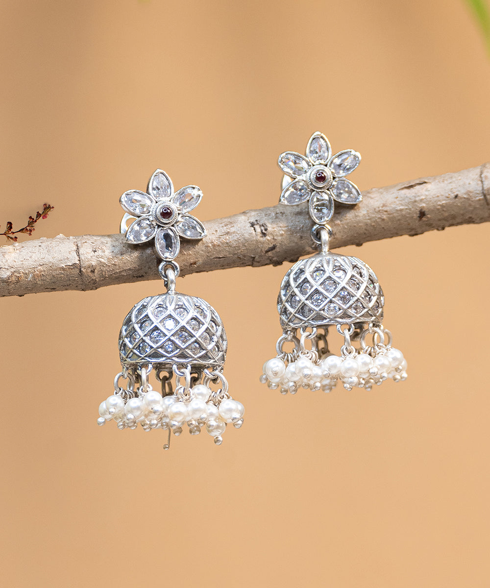 Sadiya_Handcrafted_Oxidised_Pure_Silver_Earrings_With_Pearls_WeaverStory_02