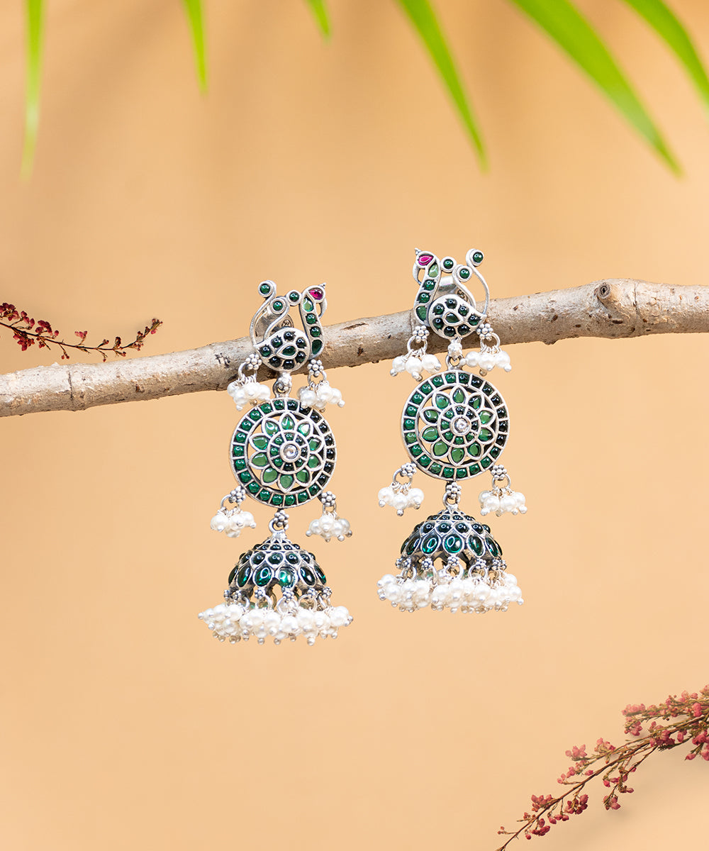 Ania_Handcrafted_Oxidised_Pure_Silver_Earrings_With_Pearls_And_Stones_WeaverStory_01