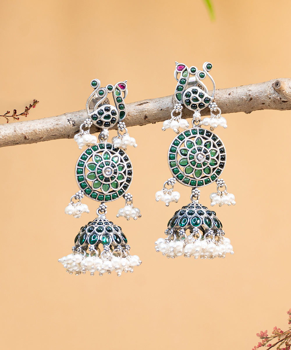 Ania_Handcrafted_Oxidised_Pure_Silver_Earrings_With_Pearls_And_Stones_WeaverStory_02