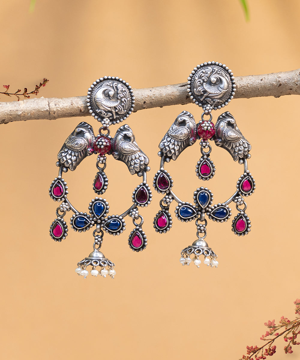 Afreen_Handcrafted_Oxidised_Pure_Silver_Earrings_With_Red_Onyx_WeaverStory_02