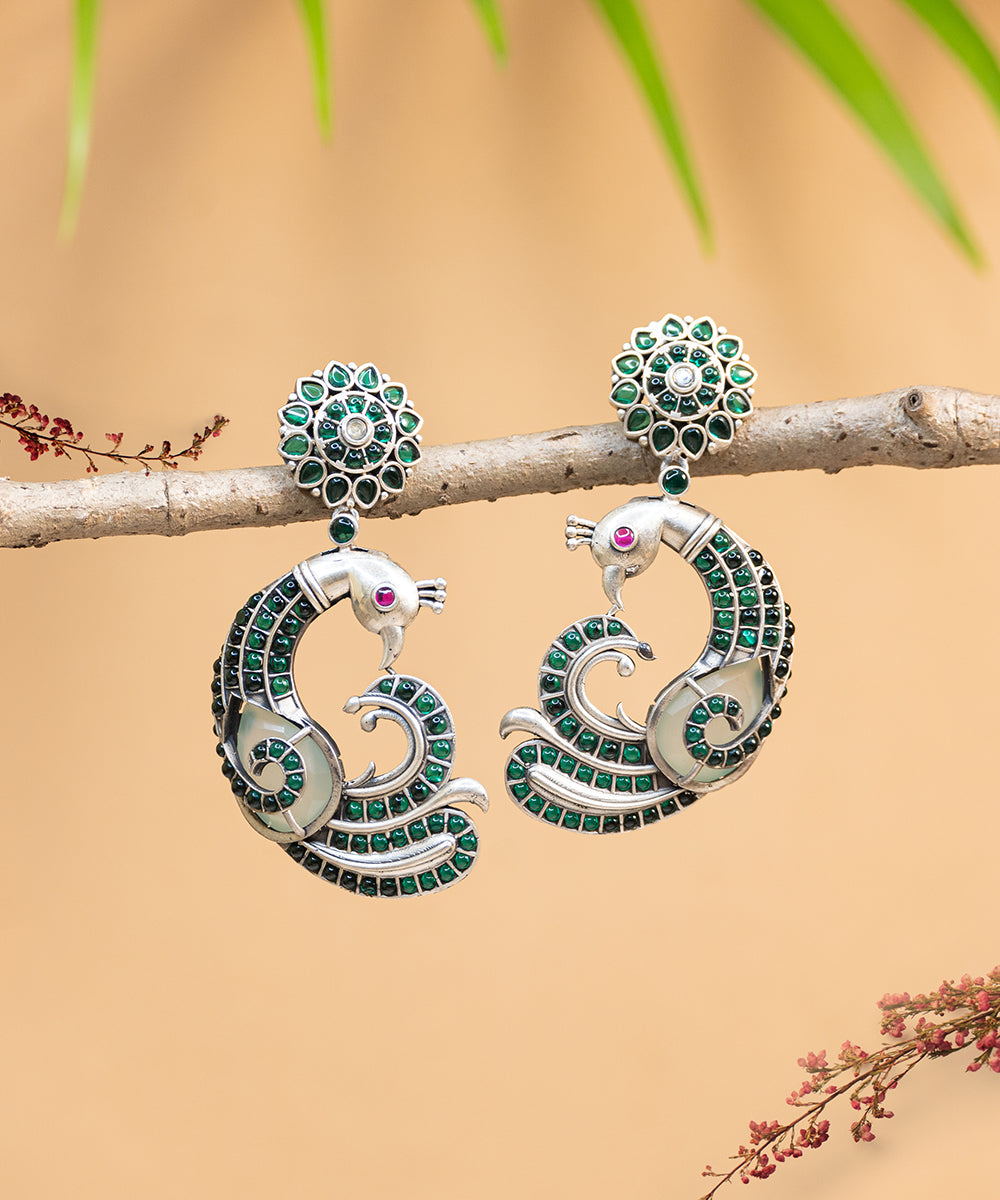 Diba_Handcrafted_Oxidised_Pure_Silver_Earrings_With_Stones_WeaverStory_01