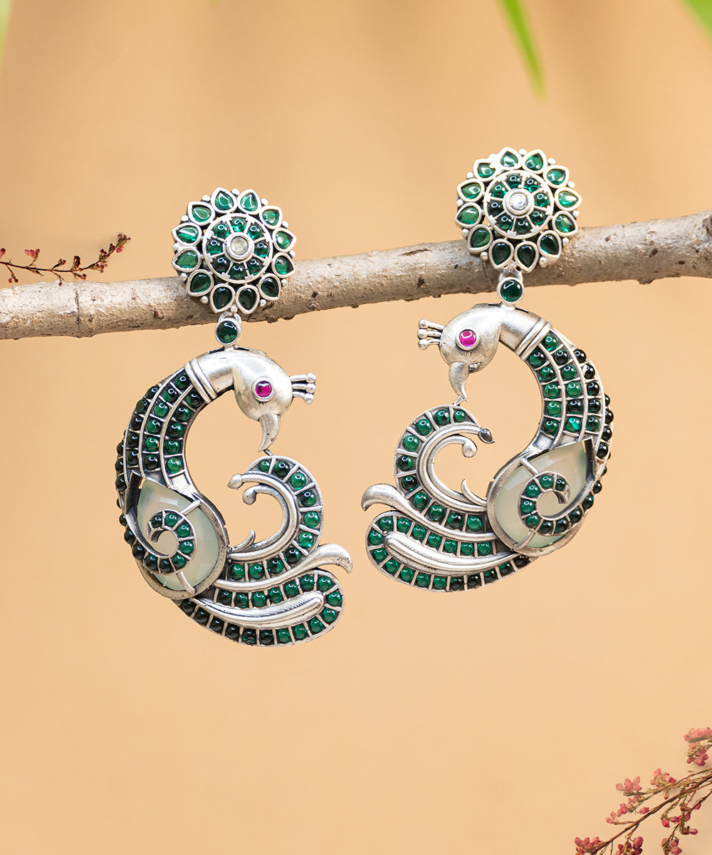 Diba_Handcrafted_Oxidised_Pure_Silver_Earrings_With_Stones_WeaverStory_02