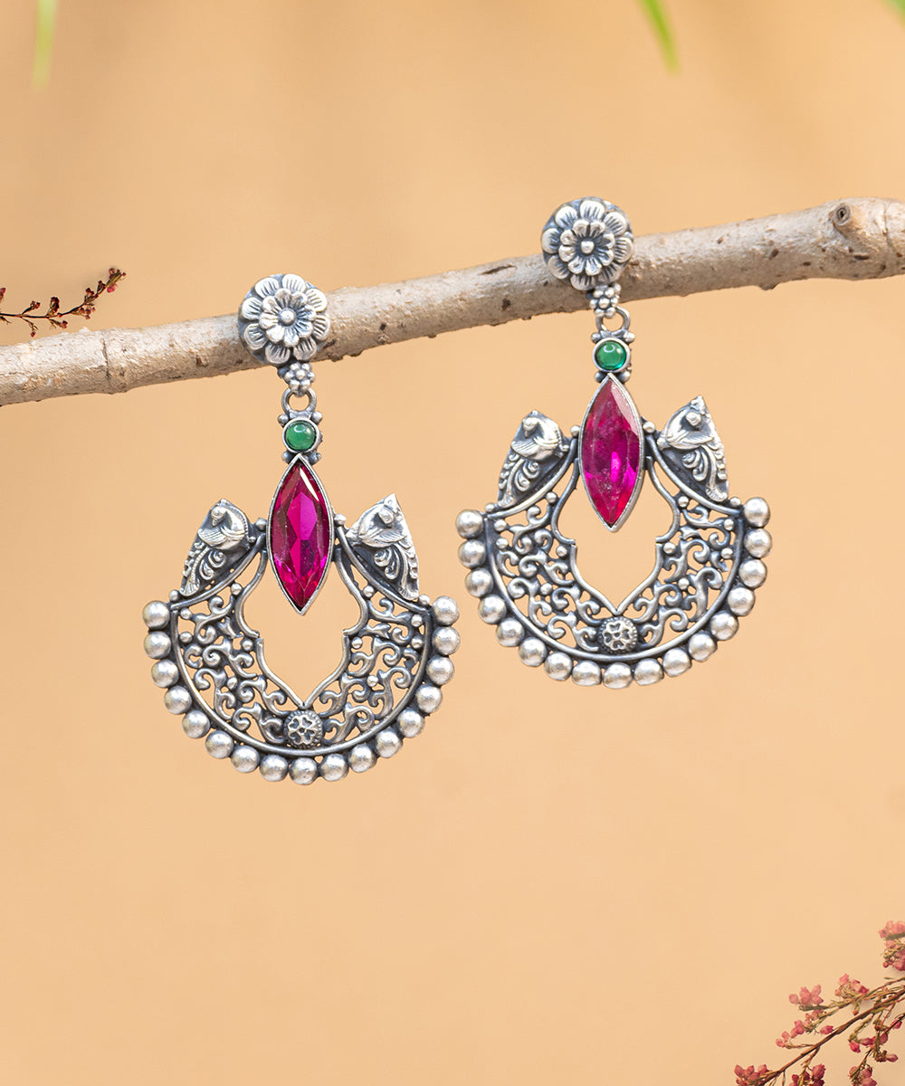 Mirah_Handcrafted_Oxidised_Pure_Silver_Earrings_With_Red_Onyx_WeaverStory_02