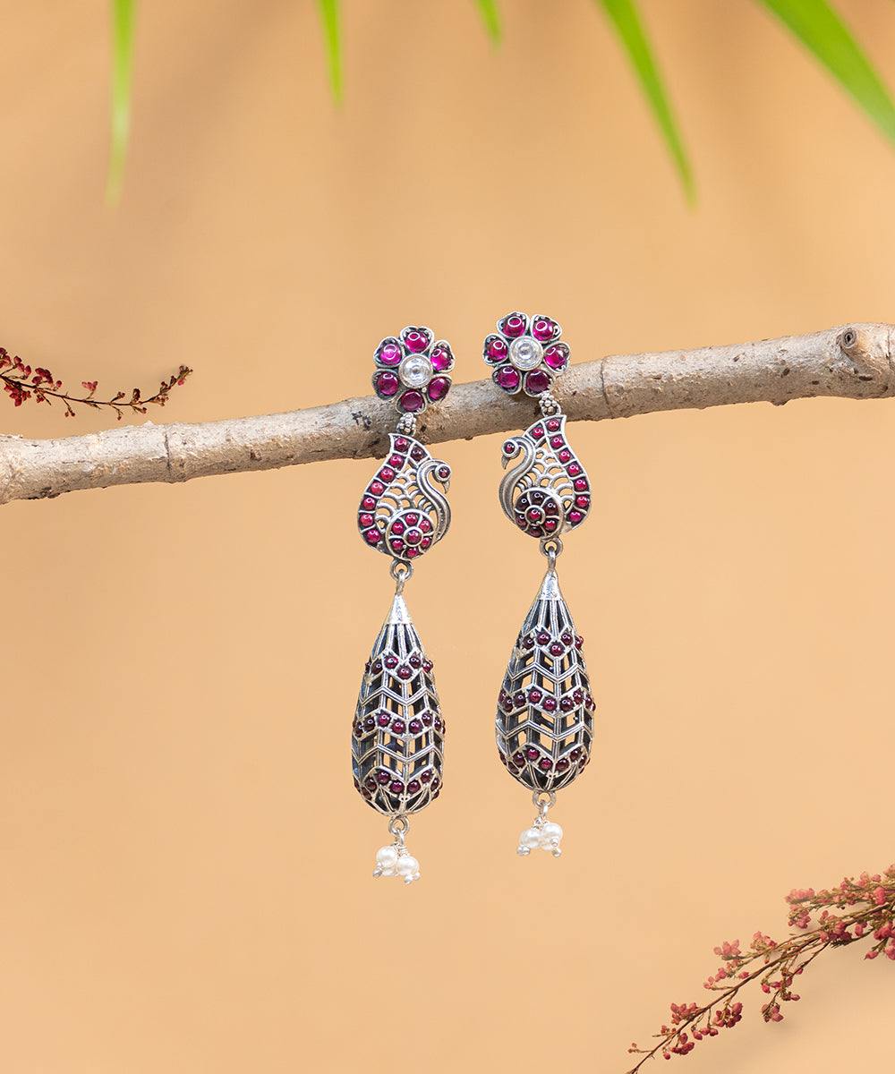 Mehwish_Handcrafted_Oxidised_Pure_Silver_Earrings_With_Stones_And_Pearls_WeaverStory_01