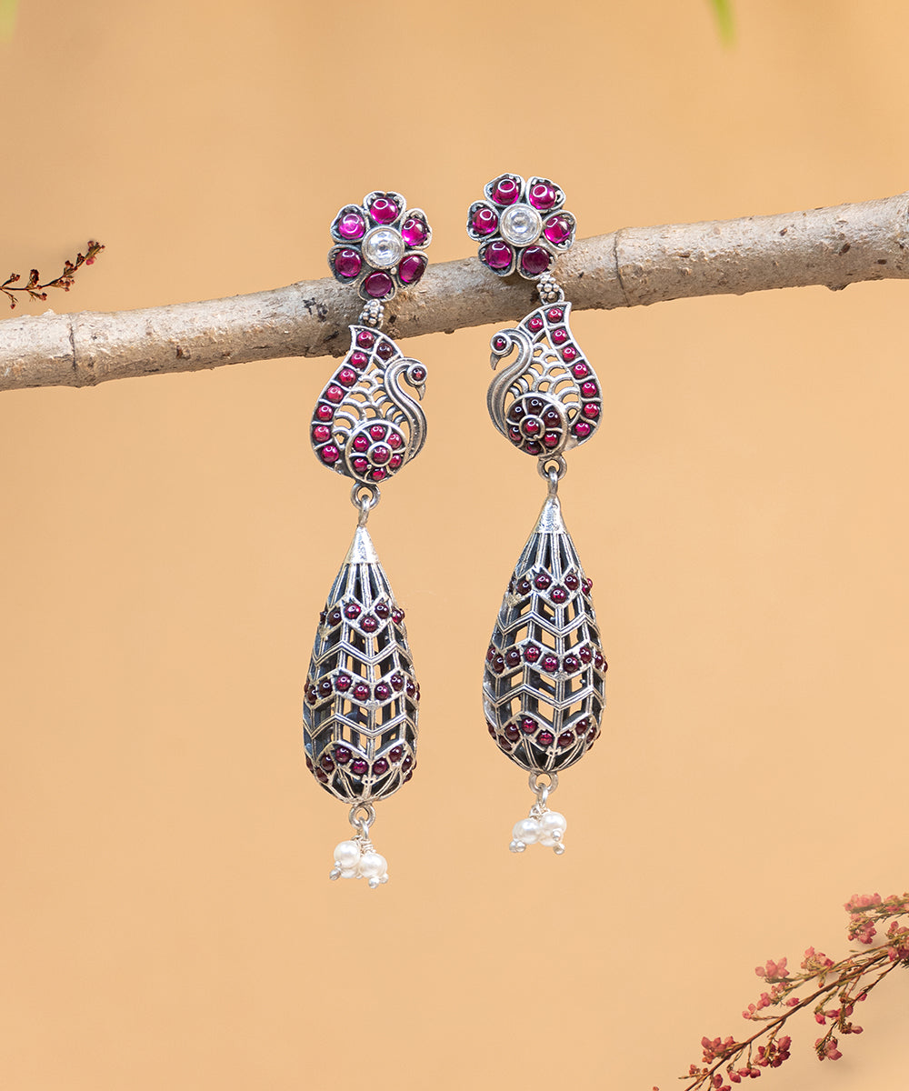 Mehwish_Handcrafted_Oxidised_Pure_Silver_Earrings_With_Stones_And_Pearls_WeaverStory_02