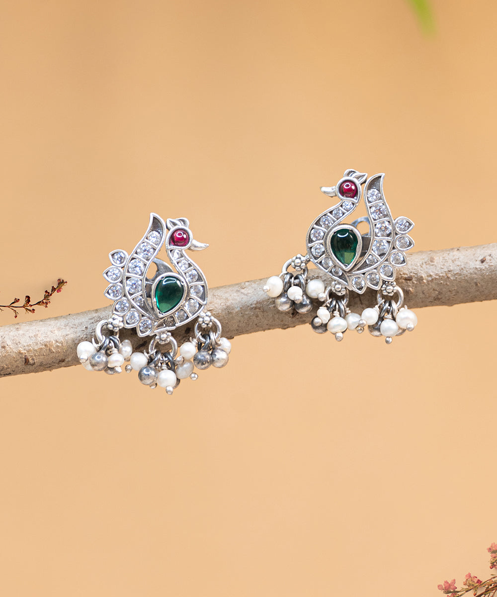 Mashael_Handcrafted_Oxidised_Pure_Silver_Earrings_With_Pearls_And_Stones_WeaverStory_02