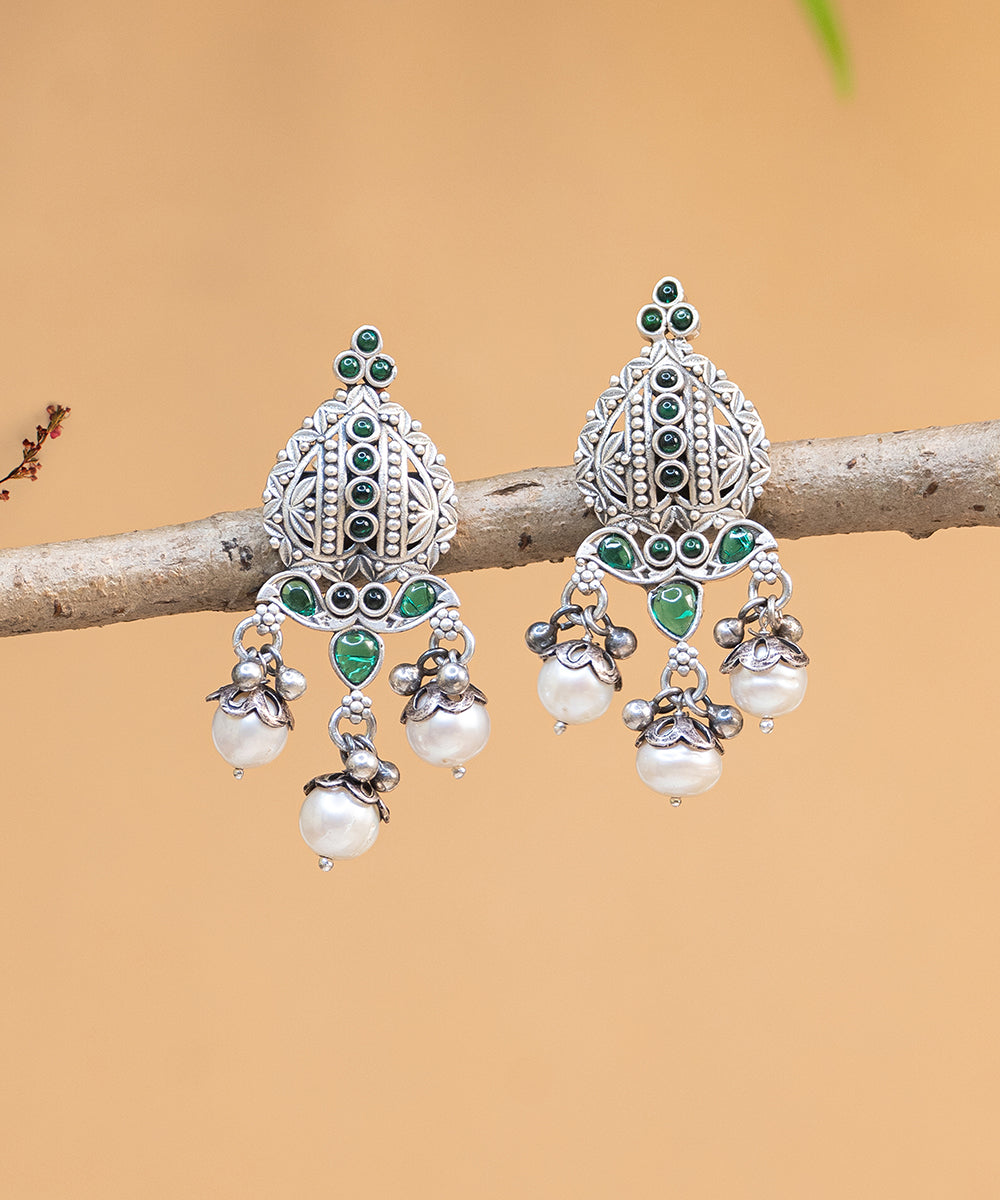 Atiqa_Handcrafted_Oxidised_Pure_Silver_Earrings_With_Pearls_And_Stones_WeaverStory_02