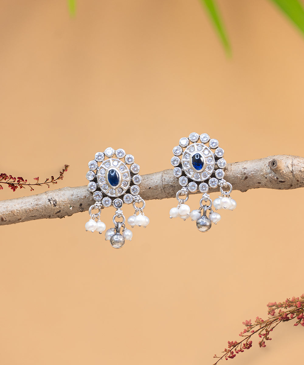 Shaina_Handcrafted_Oxidised_Pure_Silver_Earrings_With_Pearls_And_Stones_WeaverStory_01