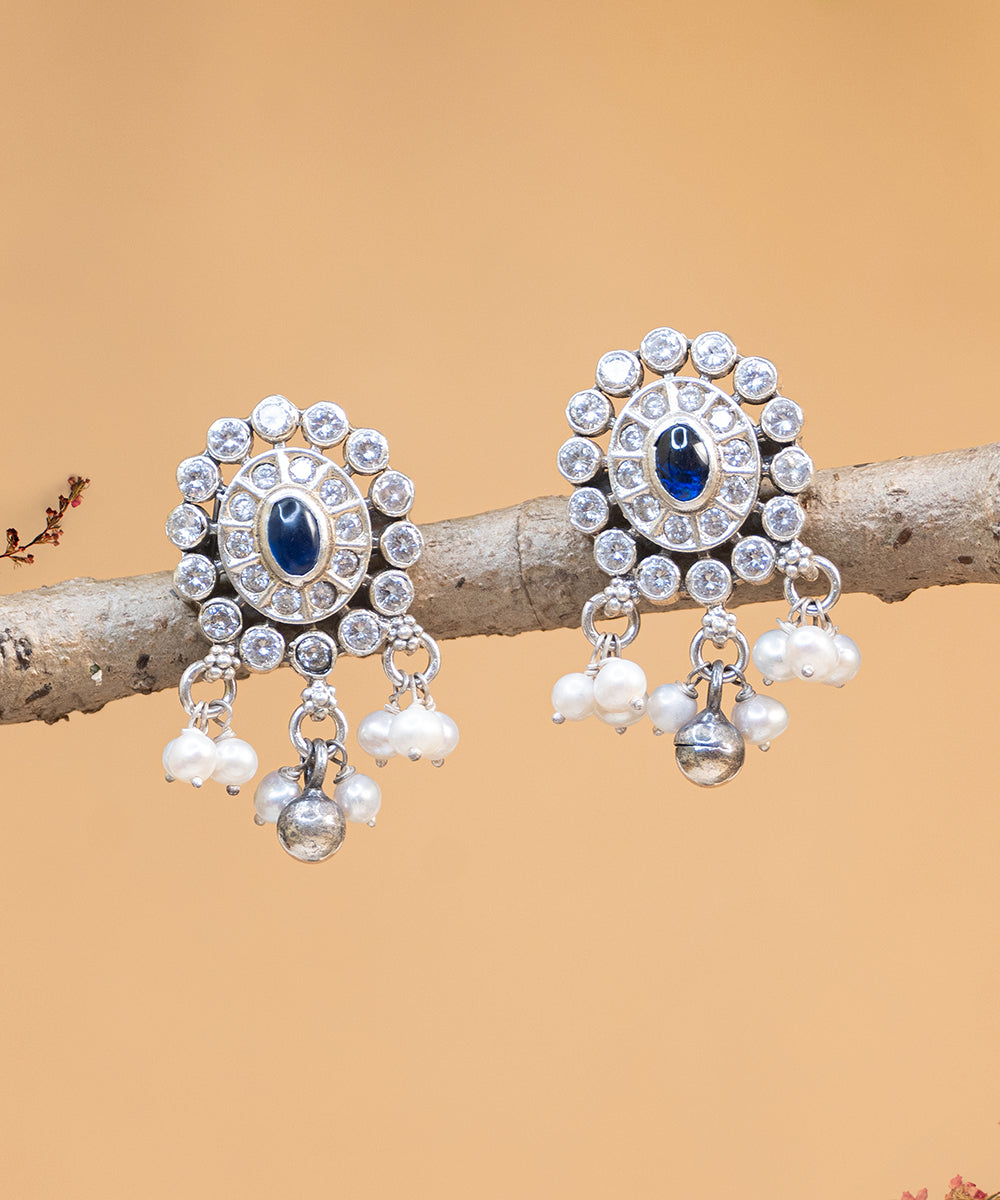 Shaina_Handcrafted_Oxidised_Pure_Silver_Earrings_With_Pearls_And_Stones_WeaverStory_02